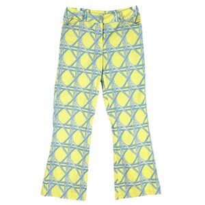 J. Mclaughlin Women's Stretch Boot Cut Mid Rise 2-Pocket Yellow Blue Pants Sz 8